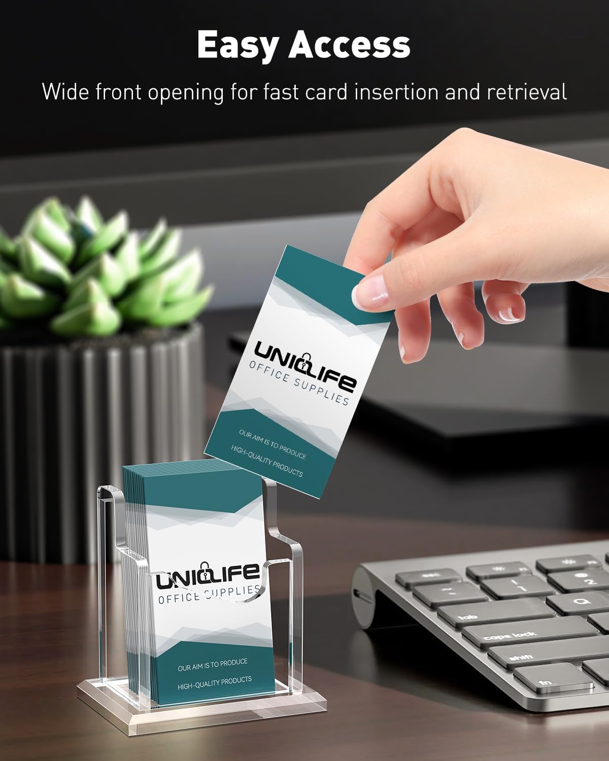 Detalle 2 de Uniclife porte-cartes de visite vertical transparent en acrylique (capacité 60 cartes, 1 fente) pour bureau