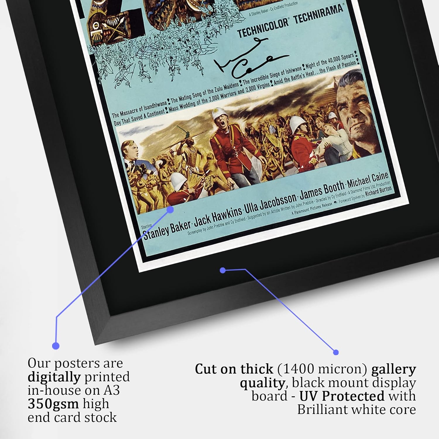 Thumbnail 3 de HWC Trading Zulu Michael Caine Gifts Printed Signed Autograph Picture (A3 Framed) for Movie Memorabilia Fans