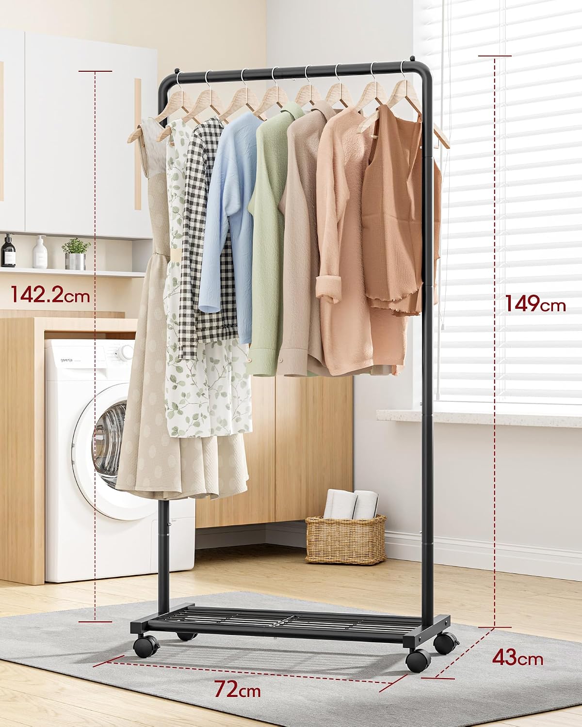 Thumbnail 1 de Sakugi Clothes Rail – Movable Heavy-Duty Clothing Rack with Bottom Shoes Shelf