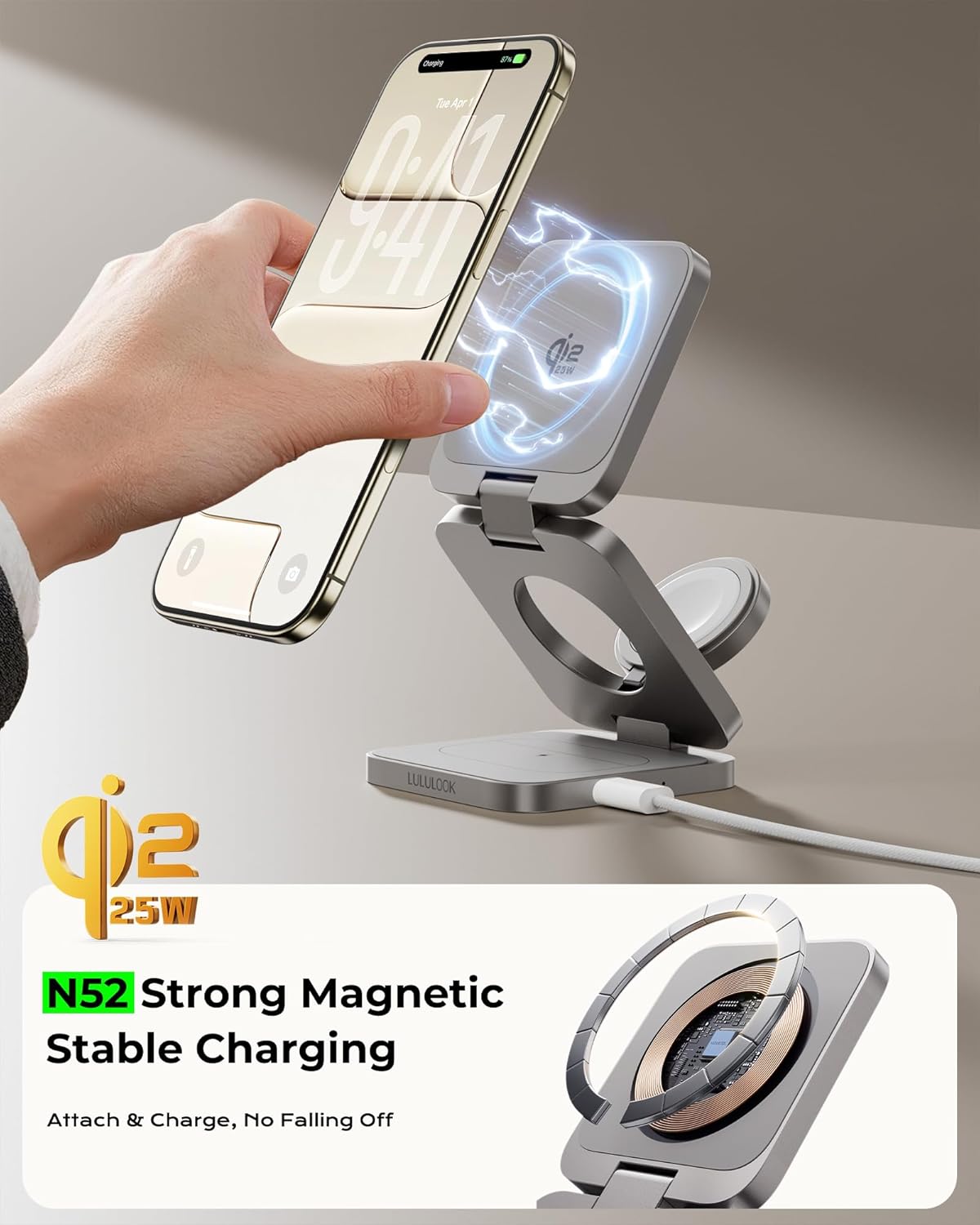 Thumbnail 2 de LULULOOK QI2.2 25W 3-in-1 Wireless Charger: A Foldable, Travel‑Ready Charging Station
