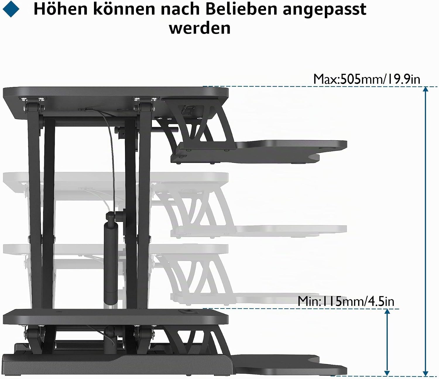 Thumbnail 2 de BONTEC Steh-Sitz Schreibtischaufsatz (Steharbeitsplatz) mit höhenverstellbarer Gasfeder, 80 x 40 cm, 15 kg Tragkraft, Schwarz