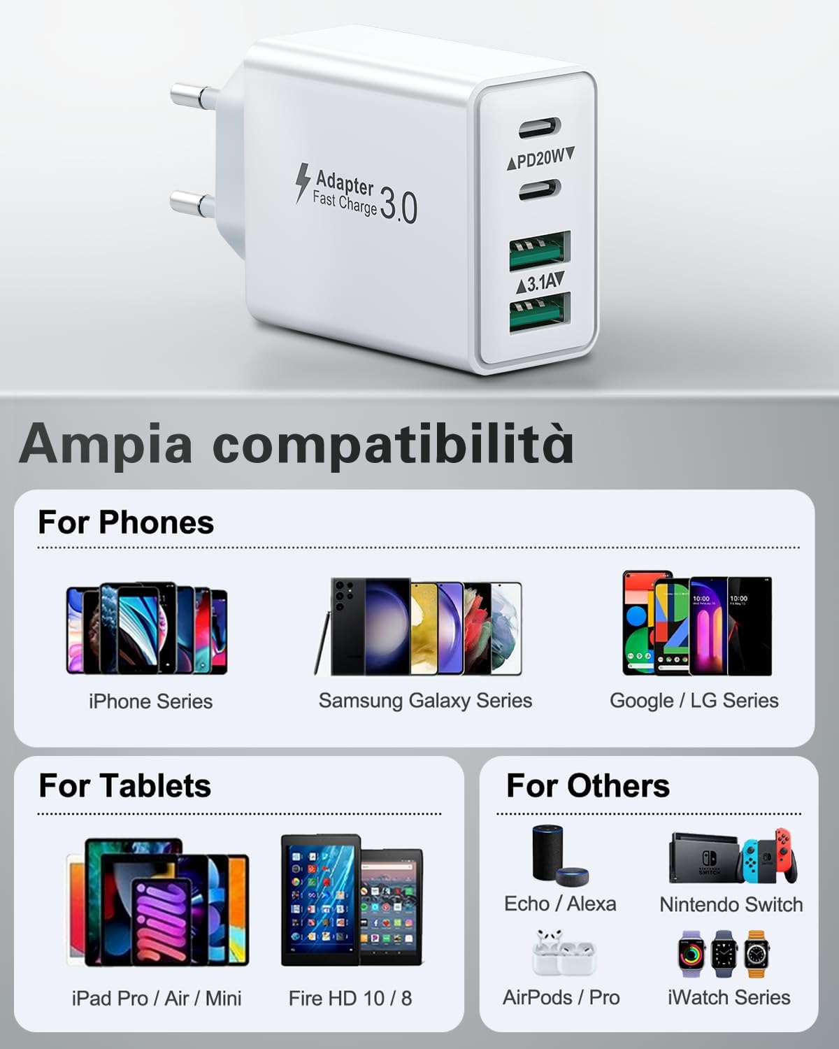 Thumbnail 6 de LumFocus Caricatore USB C Presa 40W 4 Porte – Ricarica rapida multiporta