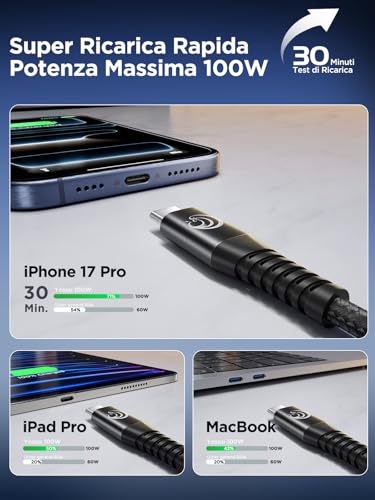 Detalle de Cavo USB-C 3M 100W Cavetto Yosou: Ricarica rapida e trasferimenti affidabili