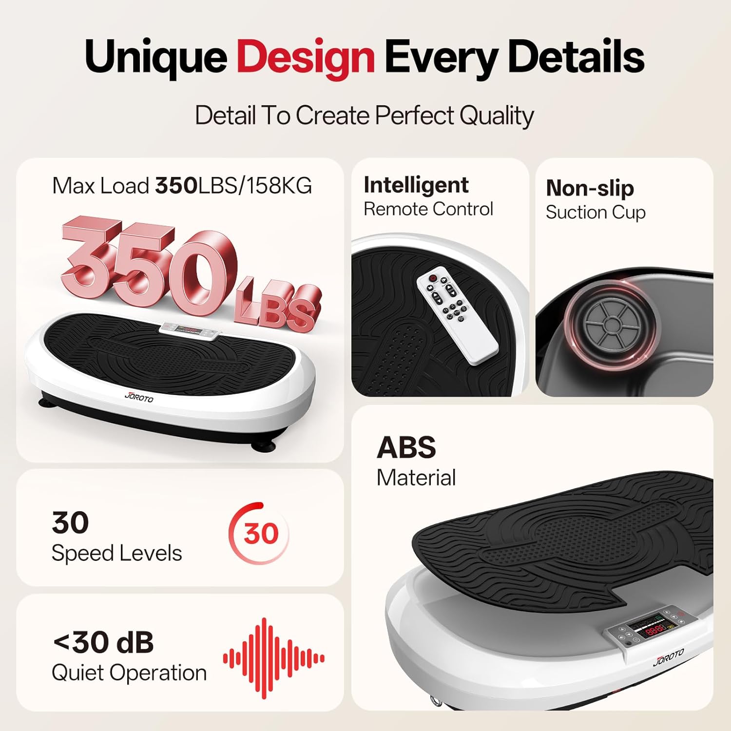 Thumbnail 3 de Plateforme vibrante 4D JOROTO JV50/JV60 avec 3 moteurs, Bluetooth et 120 niveaux (jusqu’à 158 kg)