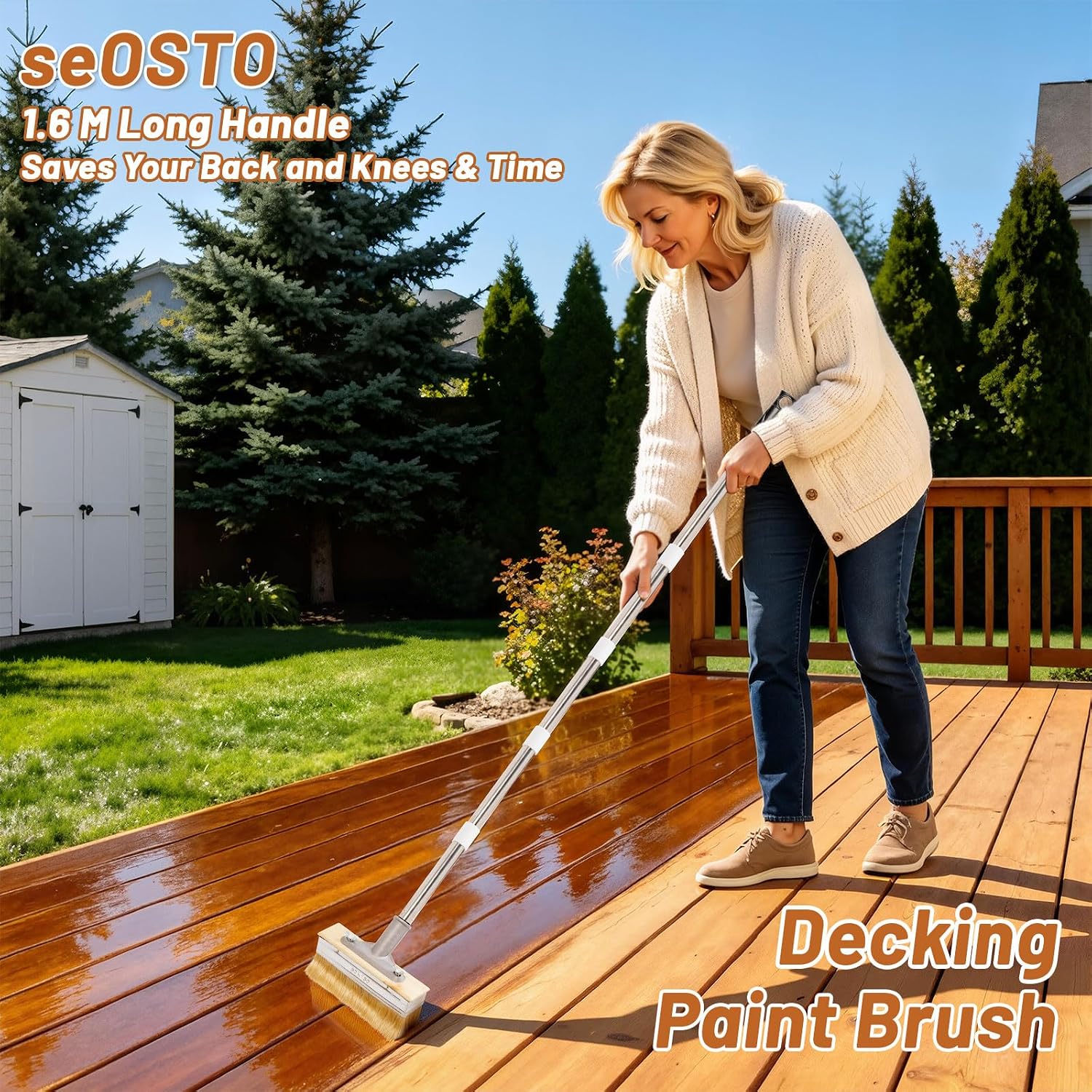 Thumbnail 2 de 6-Inch Decking Paint Brush with 1.6m Long Handle – Staining Brush for Wood, Deck and Fence