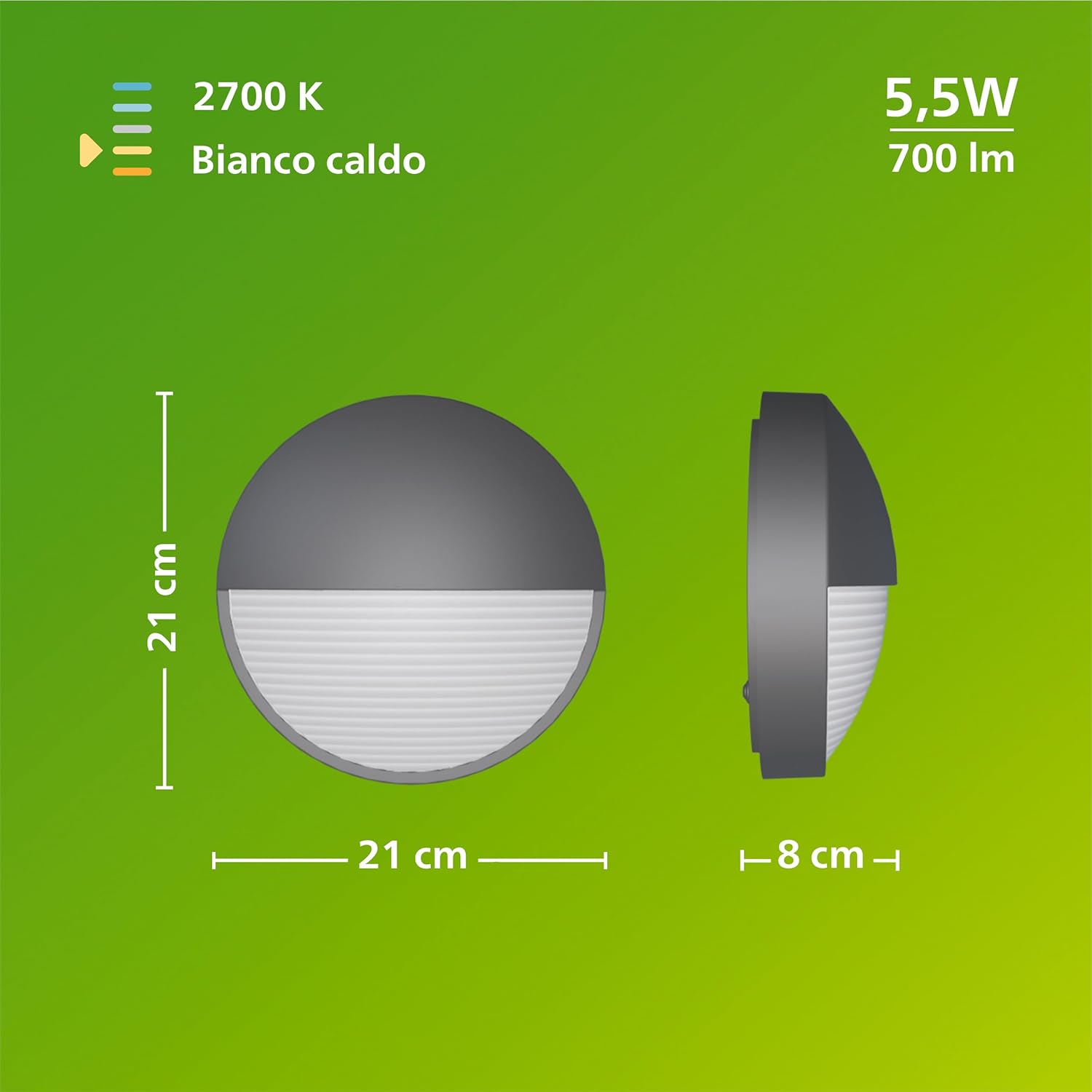 Thumbnail 6 de Philips Capricorn Ultra-Efficient applique da esterno con sensore di movimento, 800 lm, 2700 K, IP44 grigio antracite