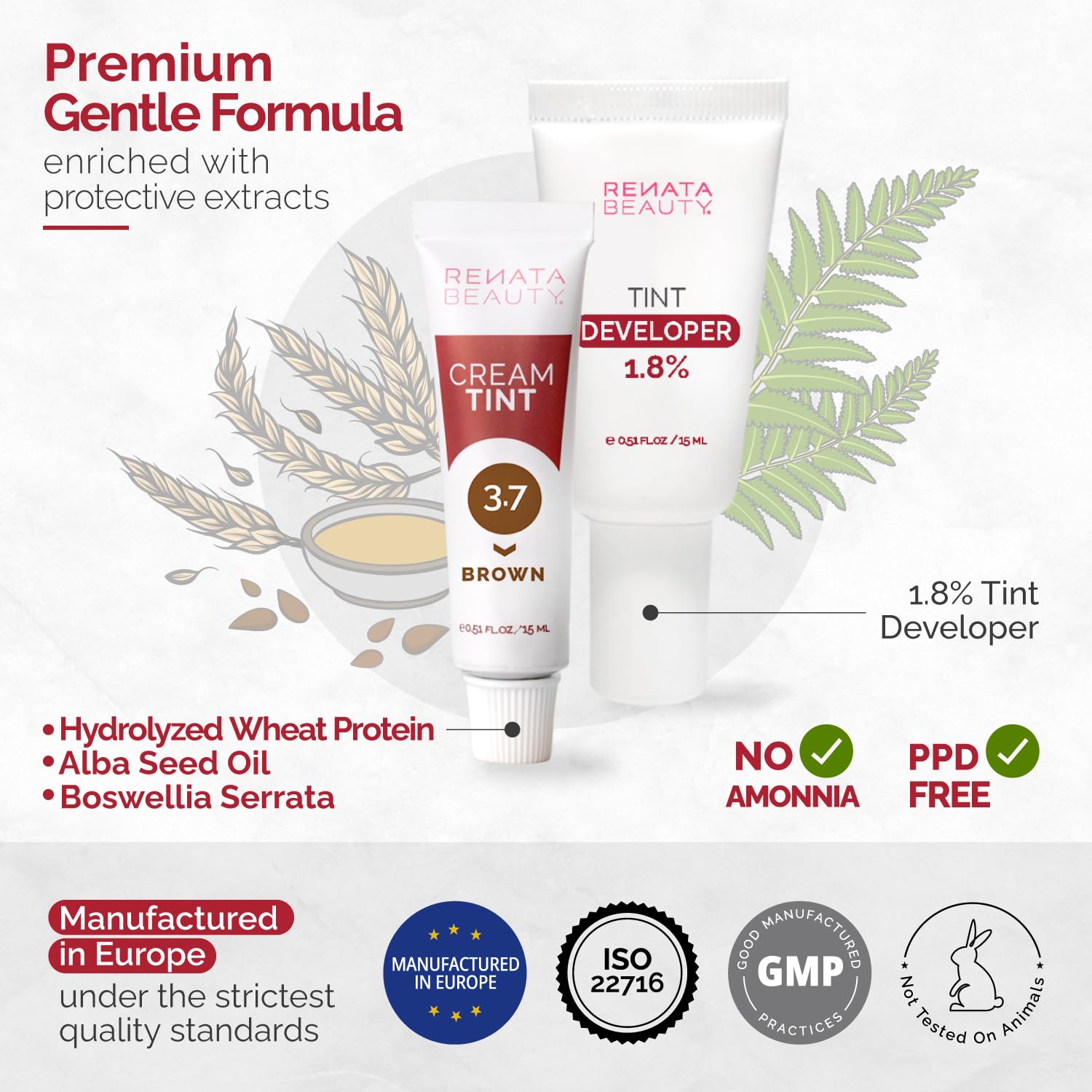Detalle de Renata Beauty Tint Kit (Brown) — Cream Hair Dye for Spot Coloring, Gray Coverage, Long-Lasting Up to 4 Weeks