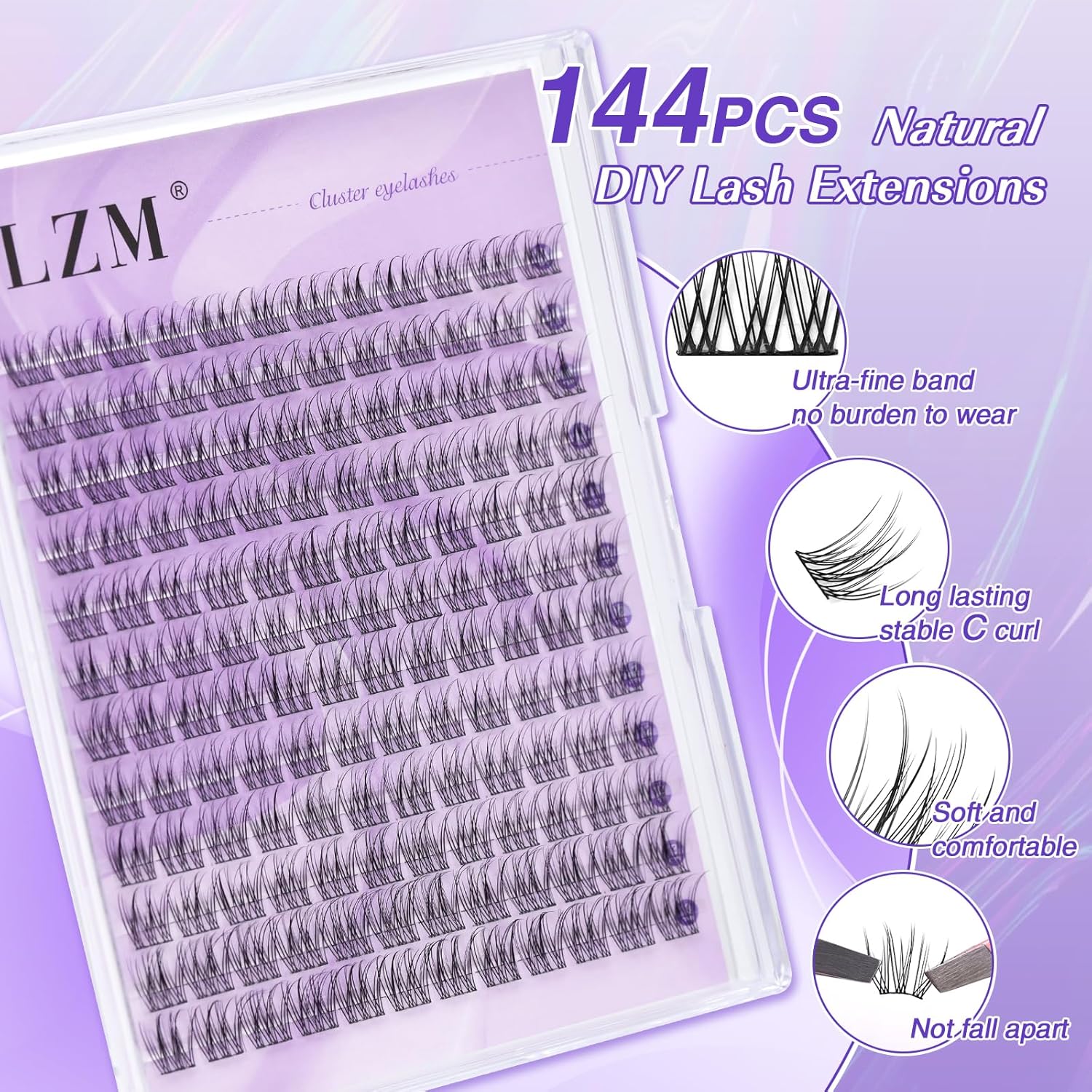 Detalle de LZM Cluster Wimpern Extensions – C-Curl, 10–13 mm, 144 Stück, natürliches Aussehen