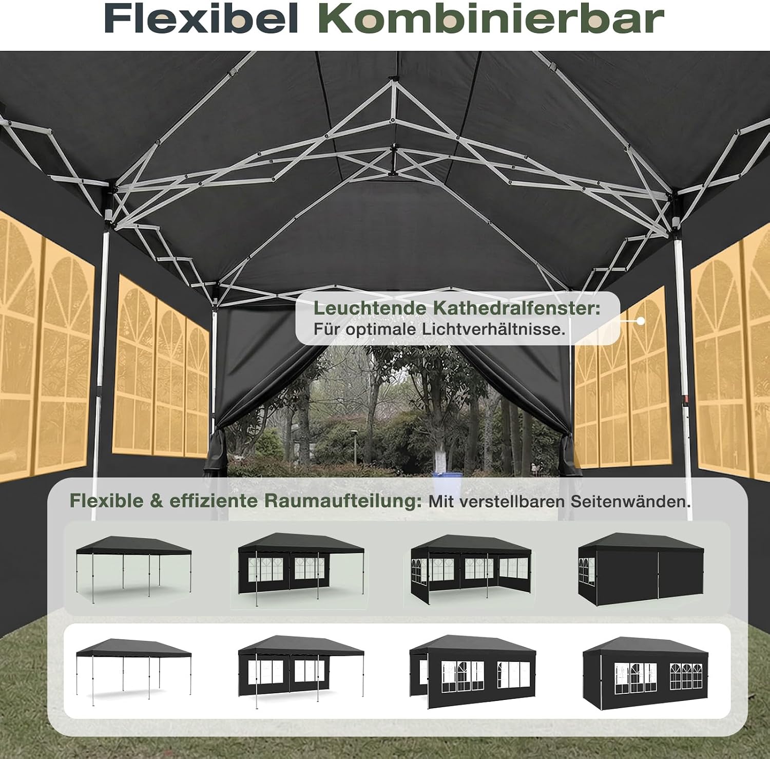 Detalle 2 de Sekey One-Touch Pop Up Pavillon 3x6m mit Seitenwänden – Wasserdicht & Windfest, inkl. Sandsäcke und Tragetasche