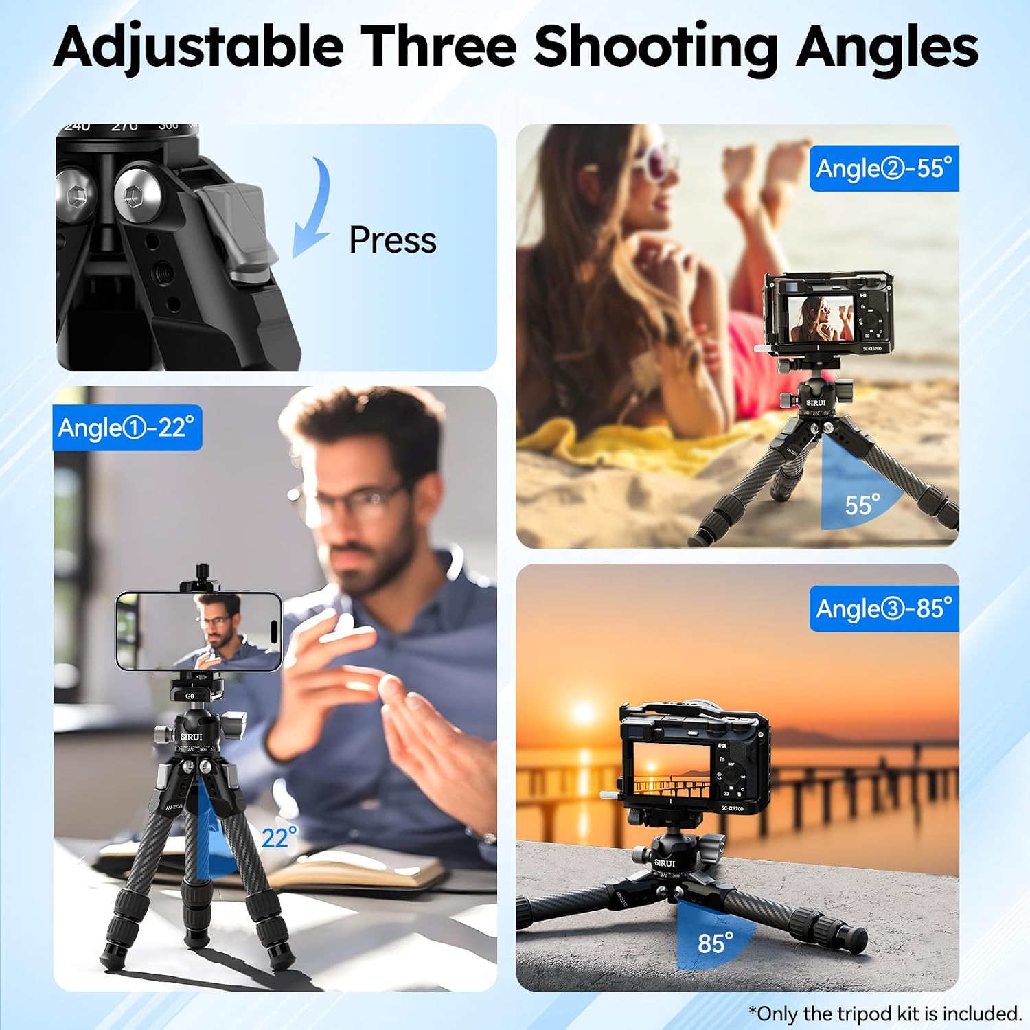 Detalle 2 de SIRUI AM-223S Carbon Mini-Stativ mit G0 Kugelkopf – ultraleichtes Tischstativ für DSLR, Systemkameras & Actioncams