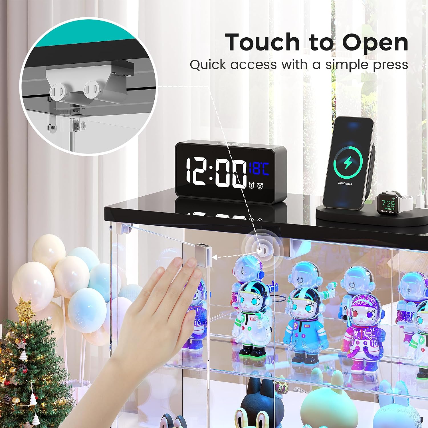 Detalle de Dystler Glass Display Case with LED Lights, Motion Sensor, and USB-C Charger (Small 2-Tier)