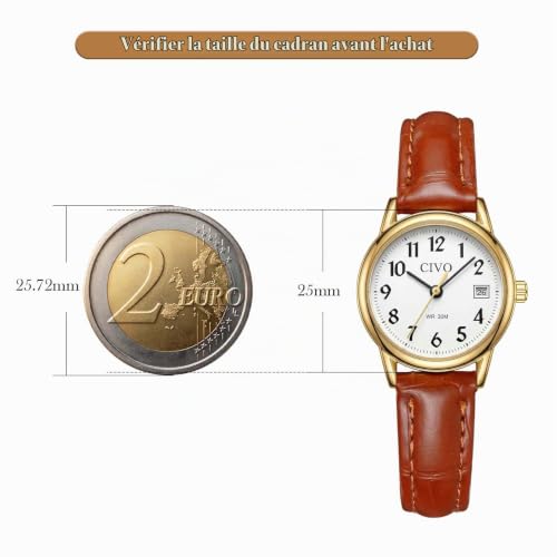 Thumbnail 5 de CIVO Montre Femme Analogique Petite – Cadran lisible, bracelet cuir souple et étanchéité 30 m