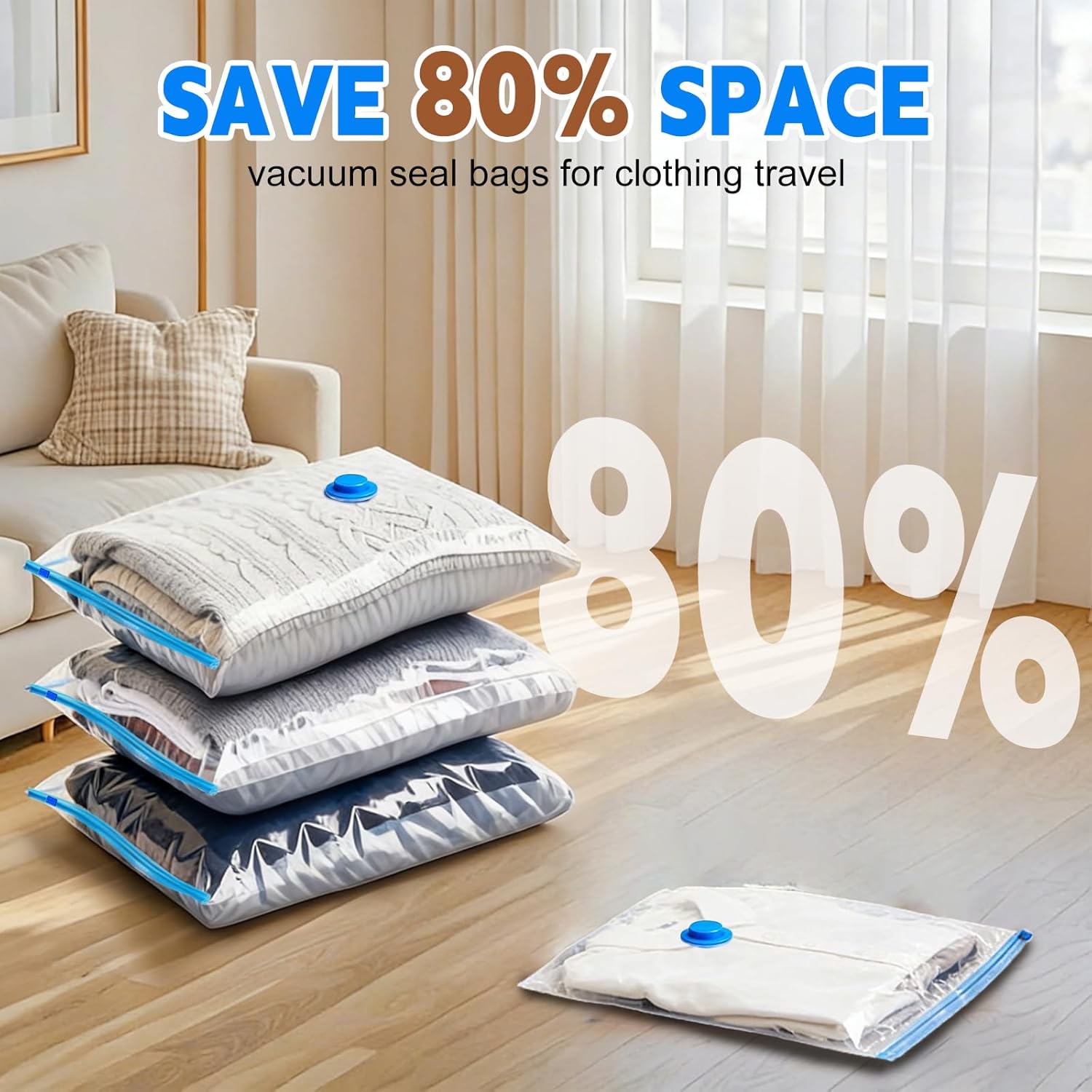 Detalle 2 de 12 Pack Vacuum Storage Bags with Wireless Electric Pump – 3-Size Combo for Travel and Home