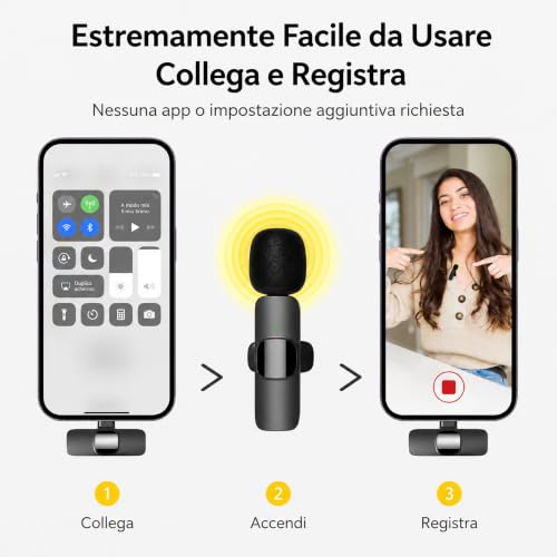 Detalle 2 de Qhot Microfono Wireless 2 Pezzi per iPhone e Android – Lavalier Plug & Play con USB-C e Lightning