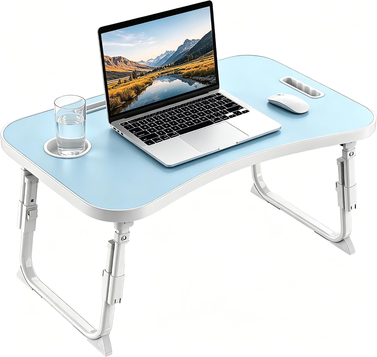 Detalle de MeisterPro Laptop Table Height Adjustable, Foldable Bed Desk with Cup Holder & Phone Slot