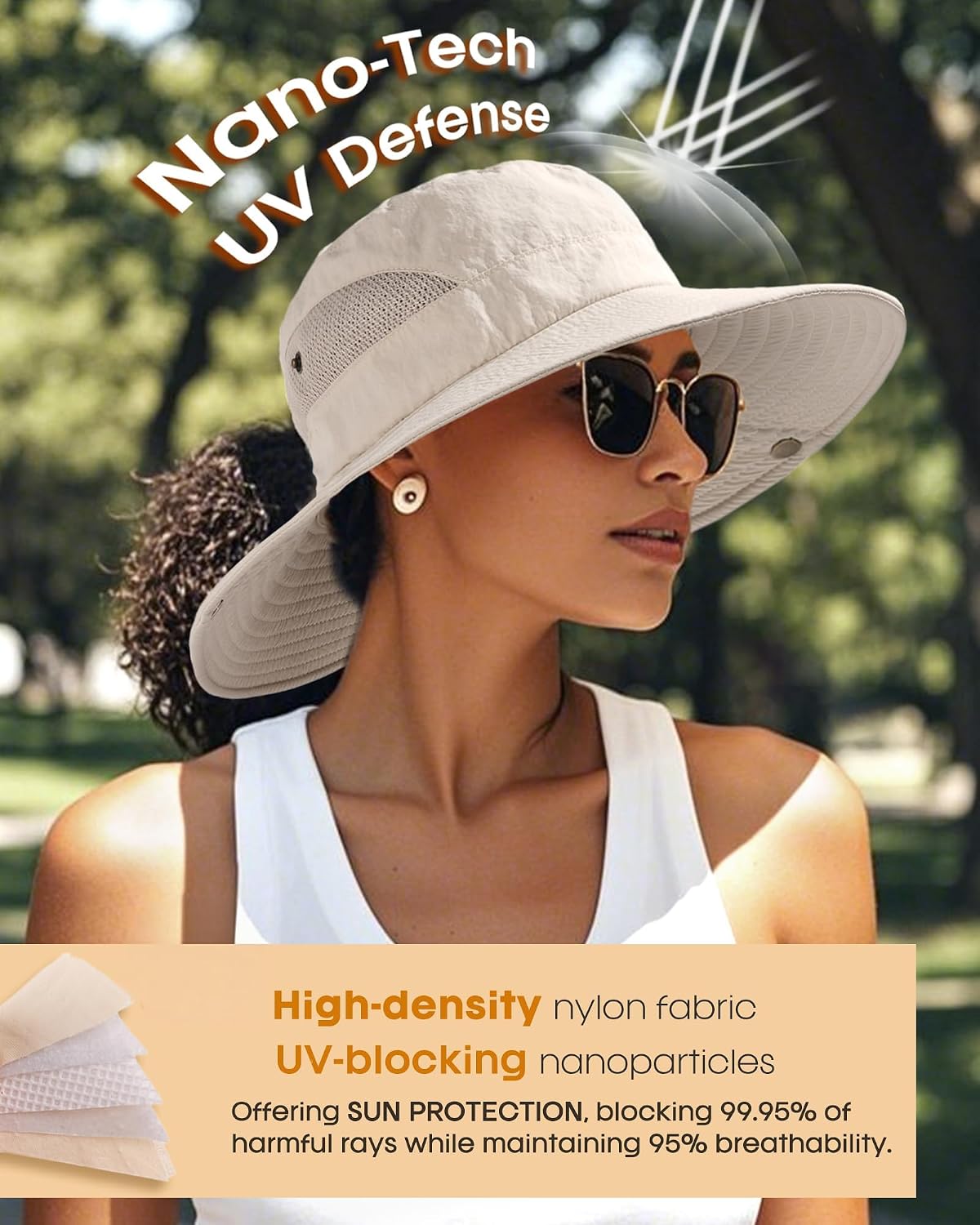 Detalle de FURTALK Women's Sun Hat with Ponytail Hole: Wide Brim UV Protection for Beach, Hiking, and Outdoor Adventures