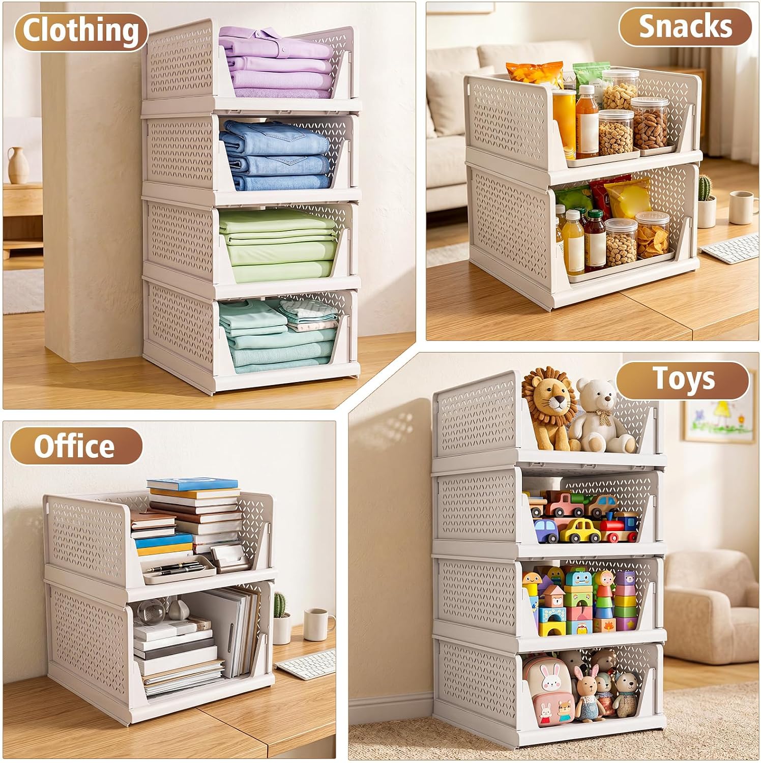 Thumbnail 6 de NestOrganix 1 Stackable Closet Organizers, 4-Pack Foldable White Bins