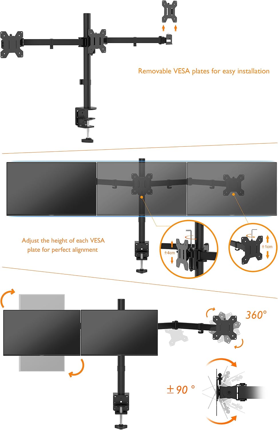 Thumbnail 4 de BONTEC Supporto monitor triplo 13–24" per scrivania