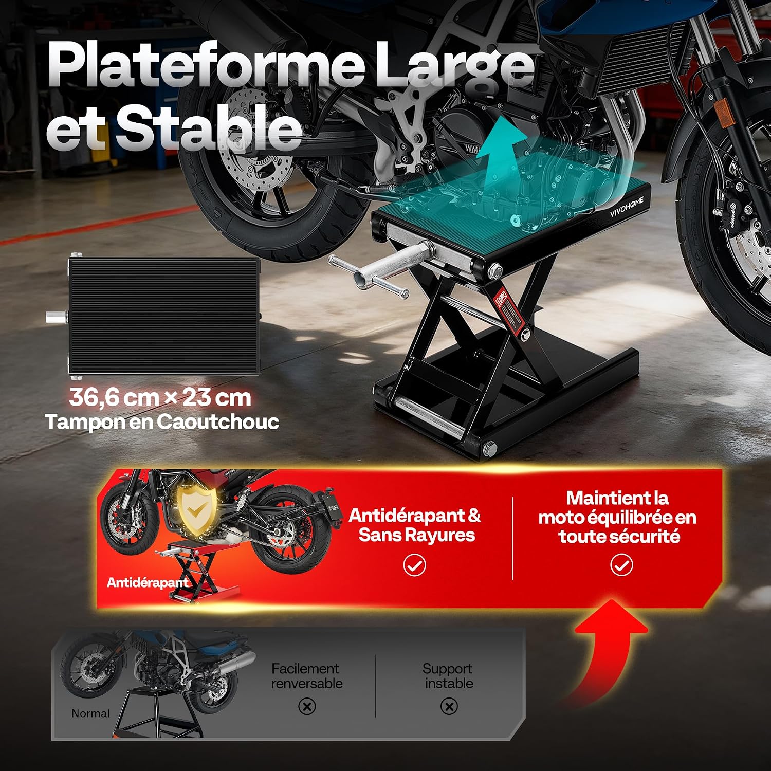 Thumbnail 3 de VIVOHOME Élévateur moto à ciseaux 500 kg avec large plateforme