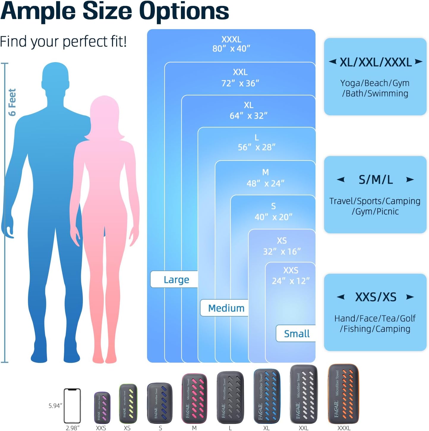 Thumbnail 5 de BAGAIL Microfibre Travel Towel (with EVA zip case) – quick-dry, compact camping & gym towel