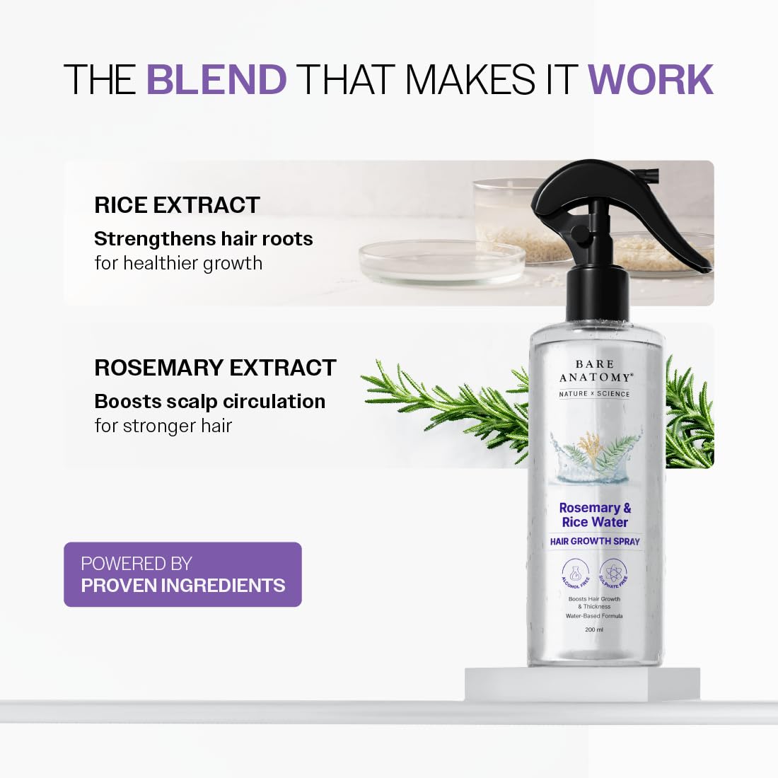 Detalle 2 de Bare Anatomy Rosemary Water Spray for Hair Growth & Thickness | Rice Water 200ml