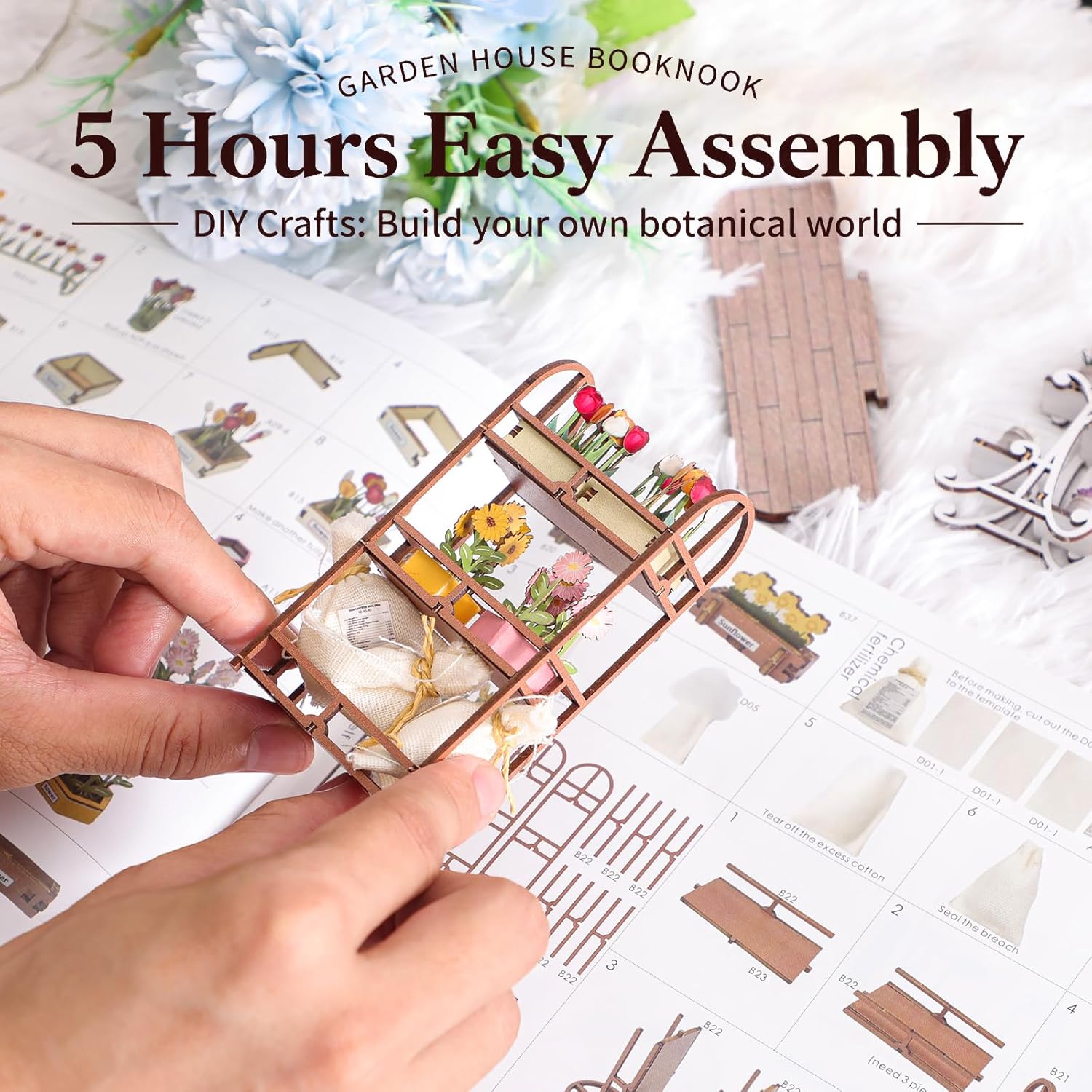 Thumbnail 3 de Fimeetoy Book Nook Kit for Adults – LED Light Miniature House DIY (3D Garden View)
