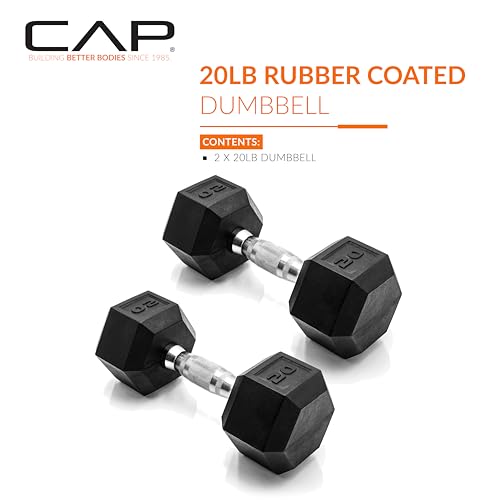 Detalle de CAP 20 lb Rubber Coated Hex Dumbbell Pair with Chrome Handles
