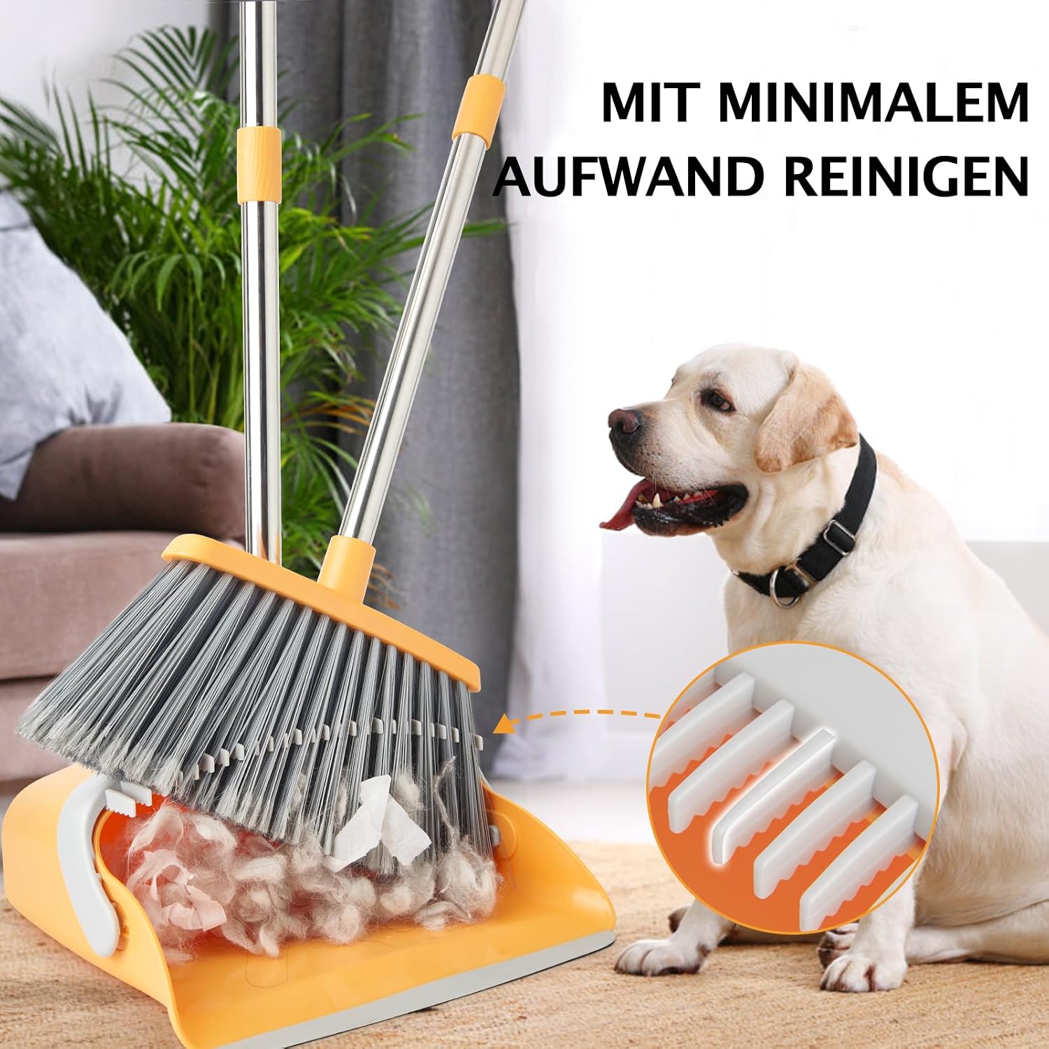 Thumbnail 3 de XXFLOWER Besen- und Kehrschaufel-Set mit langem Stiel – 129 cm Griff, 5‑lagige PET-Borsten, ausziehbar