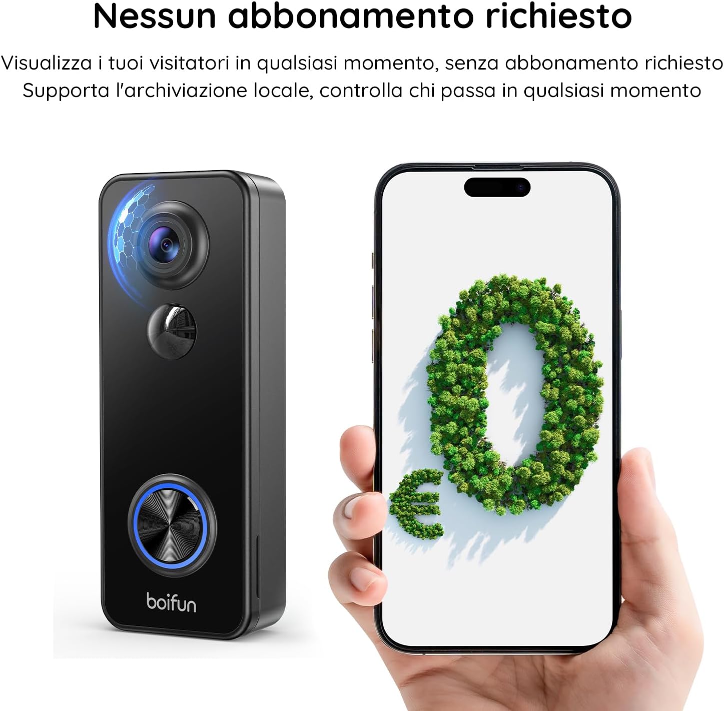 Detalle de BOIFUN 2K Videocitofono WiFi Senza Fili da Esterno con AI, 180° Panoramico e Audio Bidirezionale
