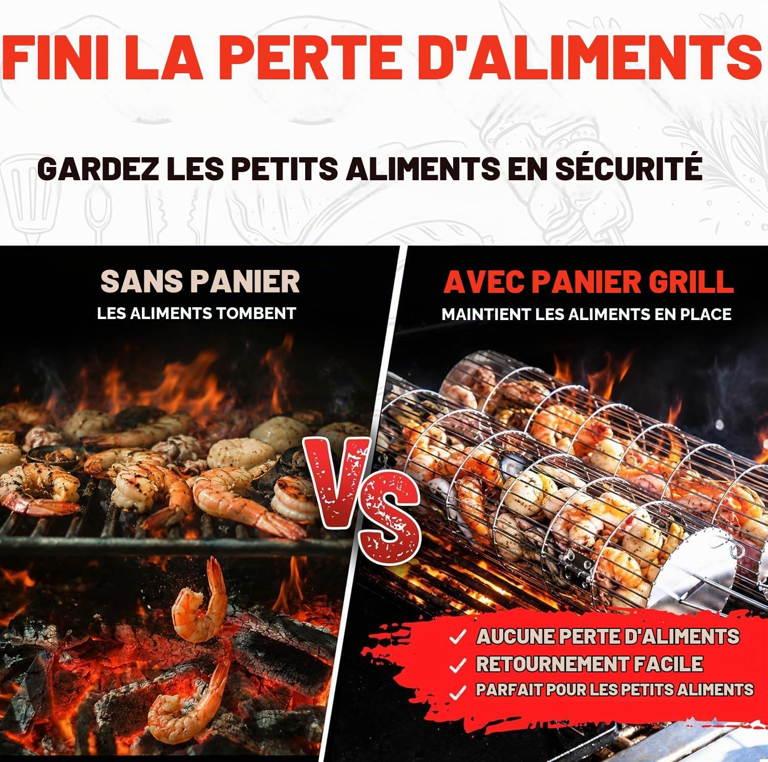 Detalle de SHIZZO SZ-GB-04 rollende grillmanden, 2-delig in roestvrij staal