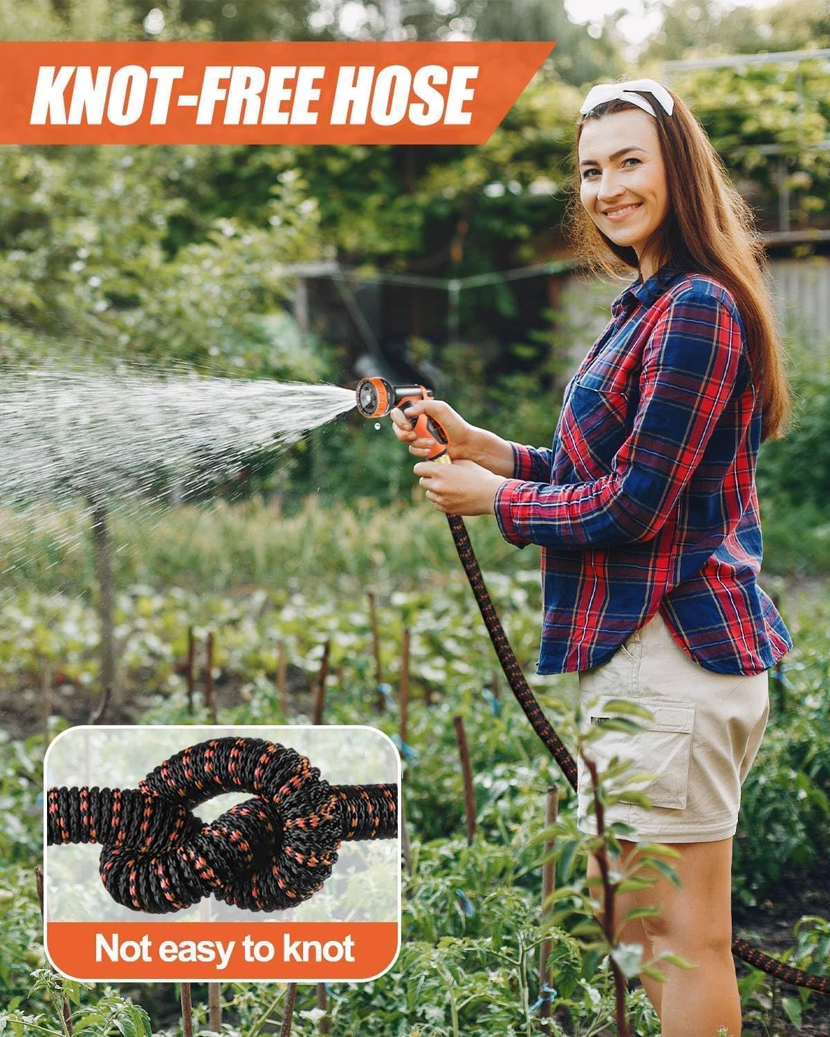 Detalle de Expandable 150FT/45M Garden Hose with 10-Pattern Spray Nozzle and No-Kink Triple-Layer Latex Core (3/4", & 1/2",)