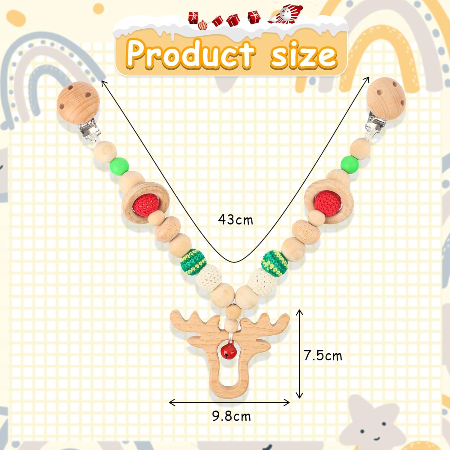 Thumbnail 1 de JWTRSVTY Kinderwagenkette aus Holz mit Elch/Hirsch-Design – Weihnachtsanhänger für Babys ab 0+ Monaten