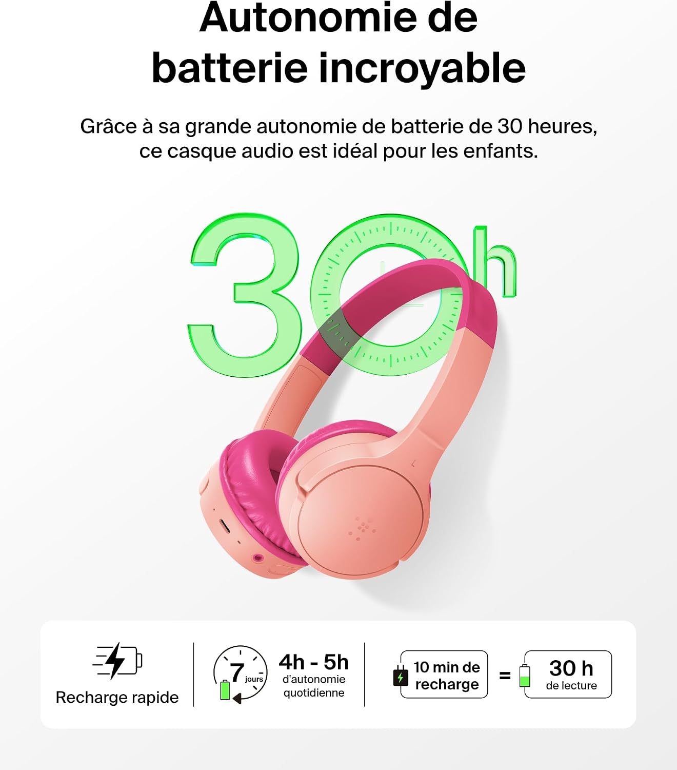 Detalle 2 de Belkin SoundForm Mini Rose Casque Audio sans Fil Enfants