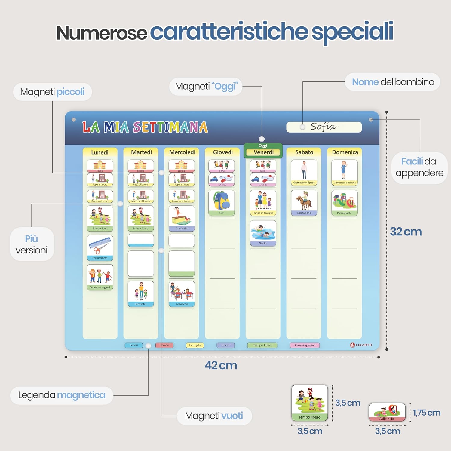 Thumbnail 3 de LIKARTO Calendario settimanale magnetico per bambini con 198 magneti 🧩