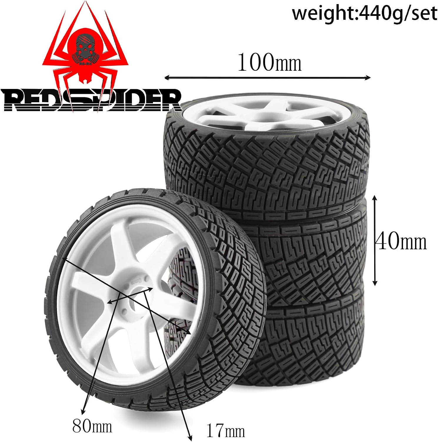 Detalle de REDSPIDER RC Rally Car Tires with 17mm Hex