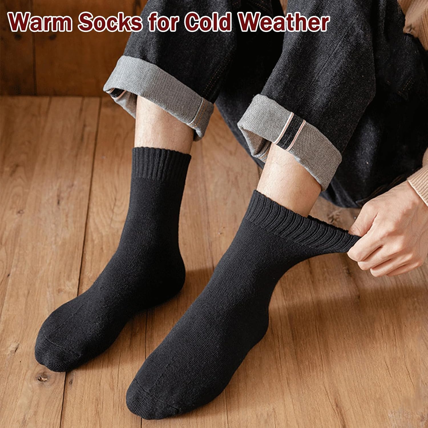 Detalle de VoJoPi 5-Pair Thermal Crew Socks for Men, Wool-Blend Winter Socks