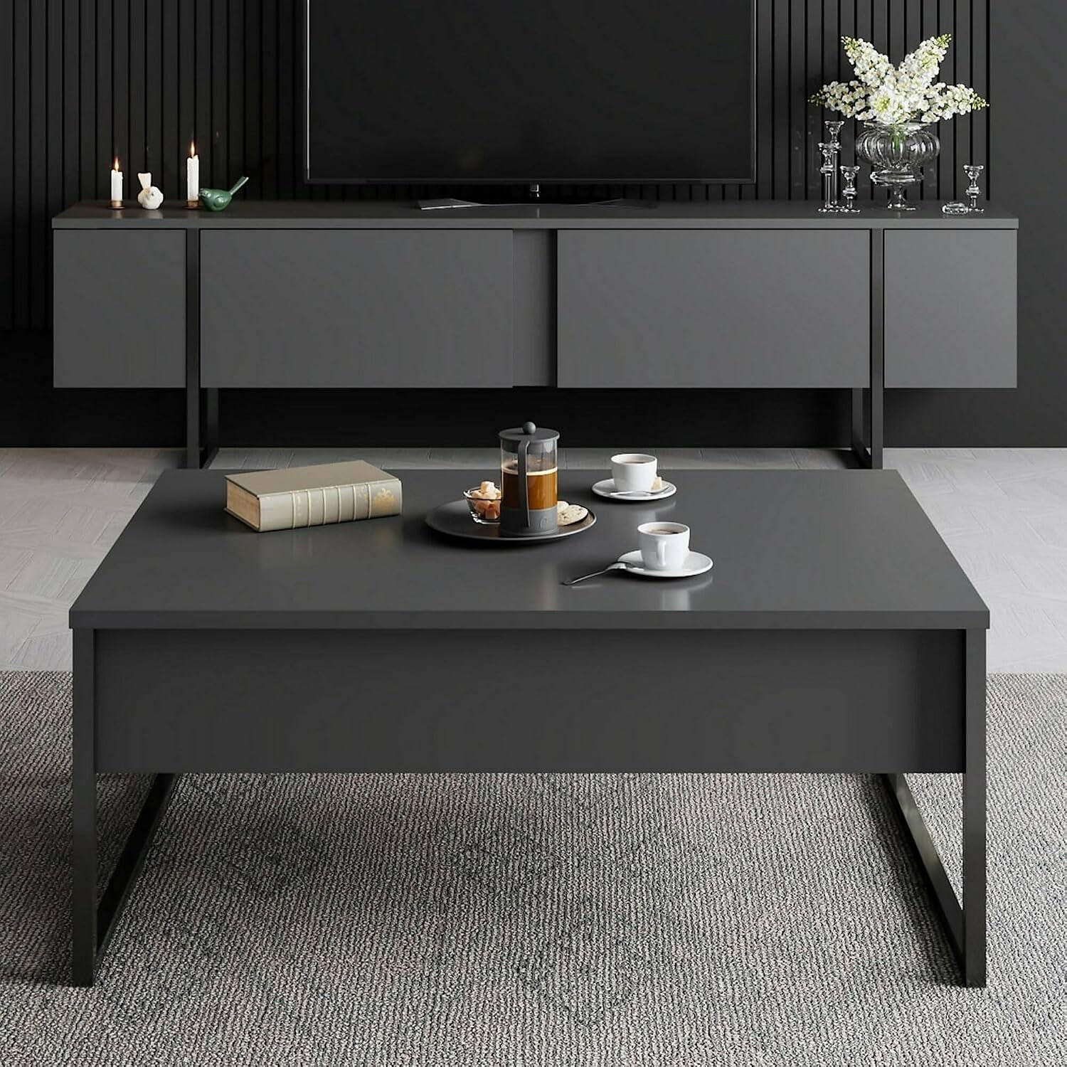 Detalle de Dmora Couchtisch Canis 90x60x40 cm – Schwarz mit Zeitungsfach