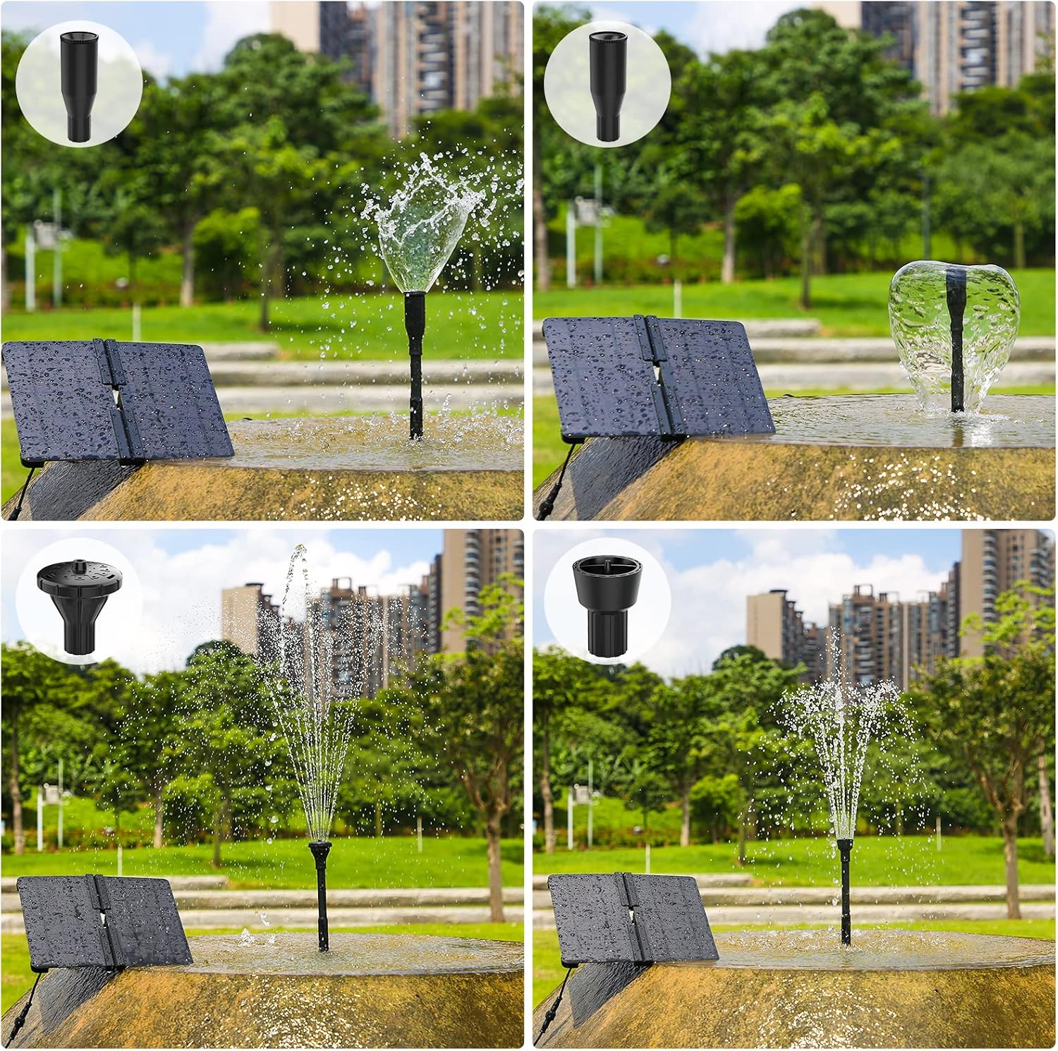 Detalle de AMZtime Solar Springbrunnen Außen 10W – Verstellbarer Ständer, 4 Düsen, Teichpumpe für Garten
