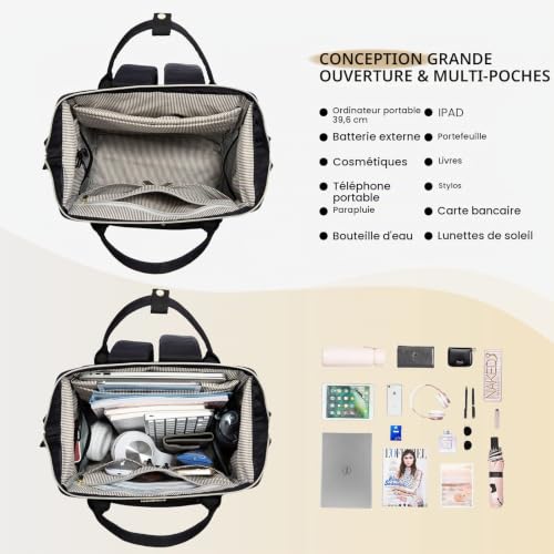 Detalle 2 de LOVEVOOK Sac à dos femme 15,6 pouces avec compartiments rembourrés et port USB