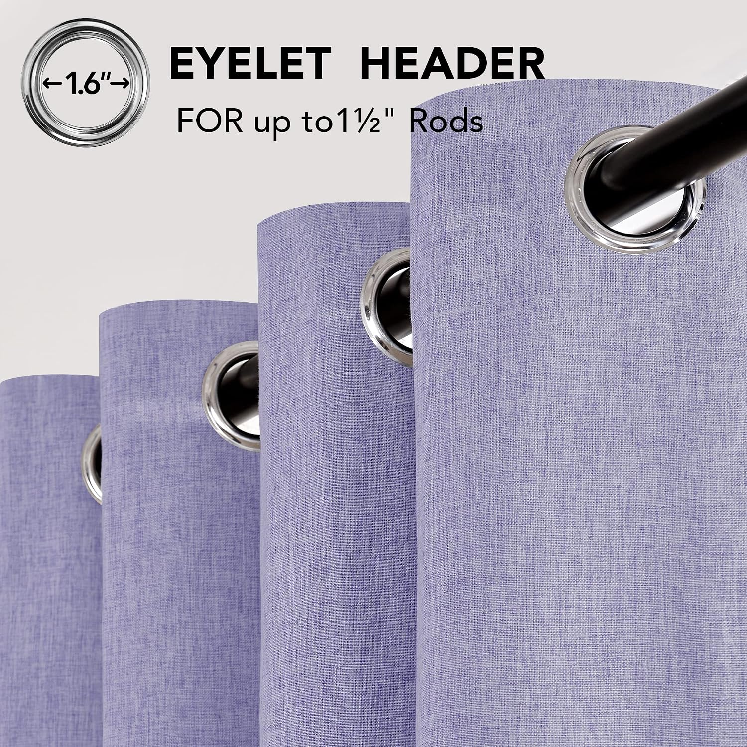 Detalle 2 de Deconovo Total Blackout Faux Linen Eyelet Curtains, Purple (2 panels)