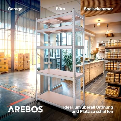 Detalle de Arebos Schwerlastregal-Set 180 x 90 x 40 cm – 875 kg Tragkraft, verzinkt, 5 verstellbare MDF-Böden