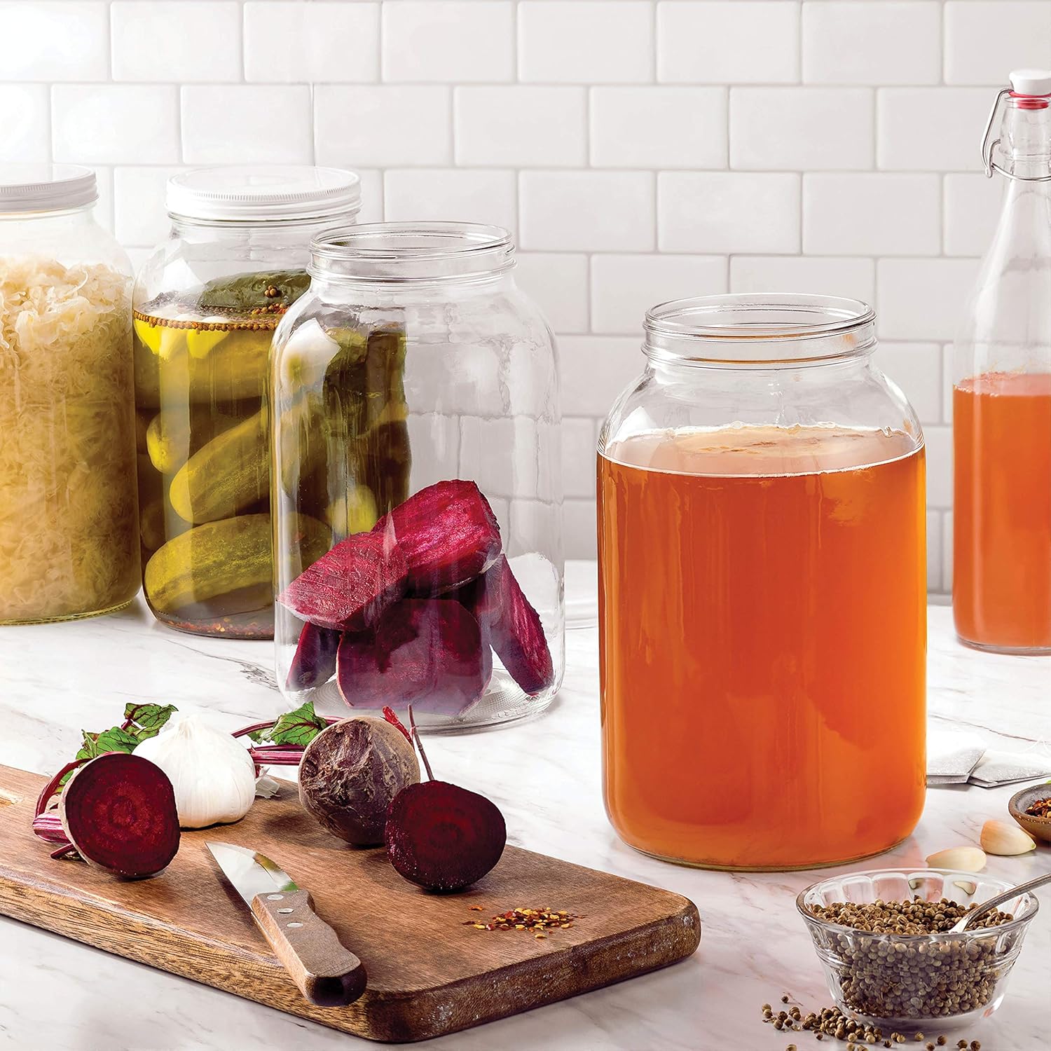 Detalle 2 de 1 Gallon Glass Jar with Lid – 2 Pack, Wide Mouth, Airtight Metal Lids, BPA-Free & Dishwasher Safe
