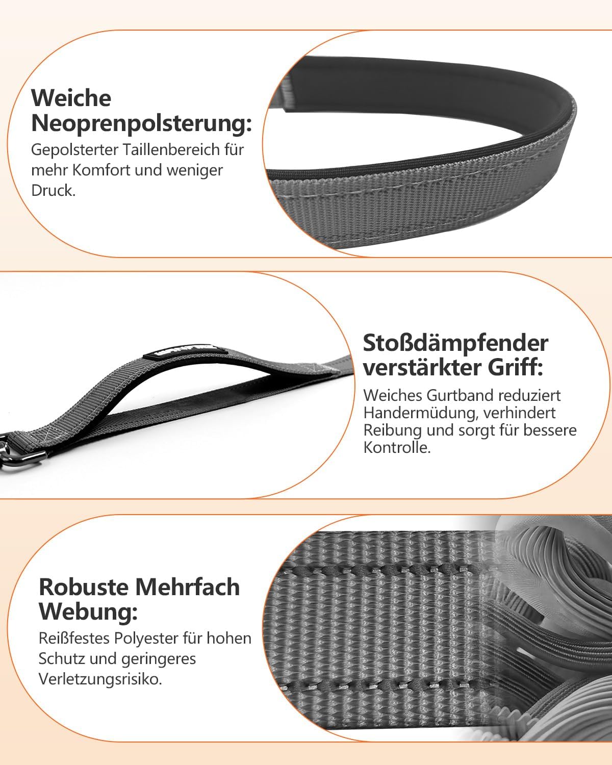 Detalle 2 de WANFIRE Freihandleinen Hundeleine für Große bis Mittelgroße Hunde – 1,8–2,9 m mit Sicherheitsgurt und Reflektoren