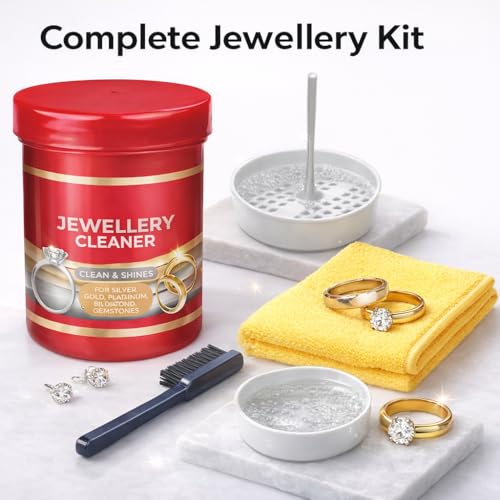 Detalle de AK Commerce Jewellery Cleaner: Silver & Gold Jewellery Kit (145ml) with Basket, Brush & Polishing Cloth