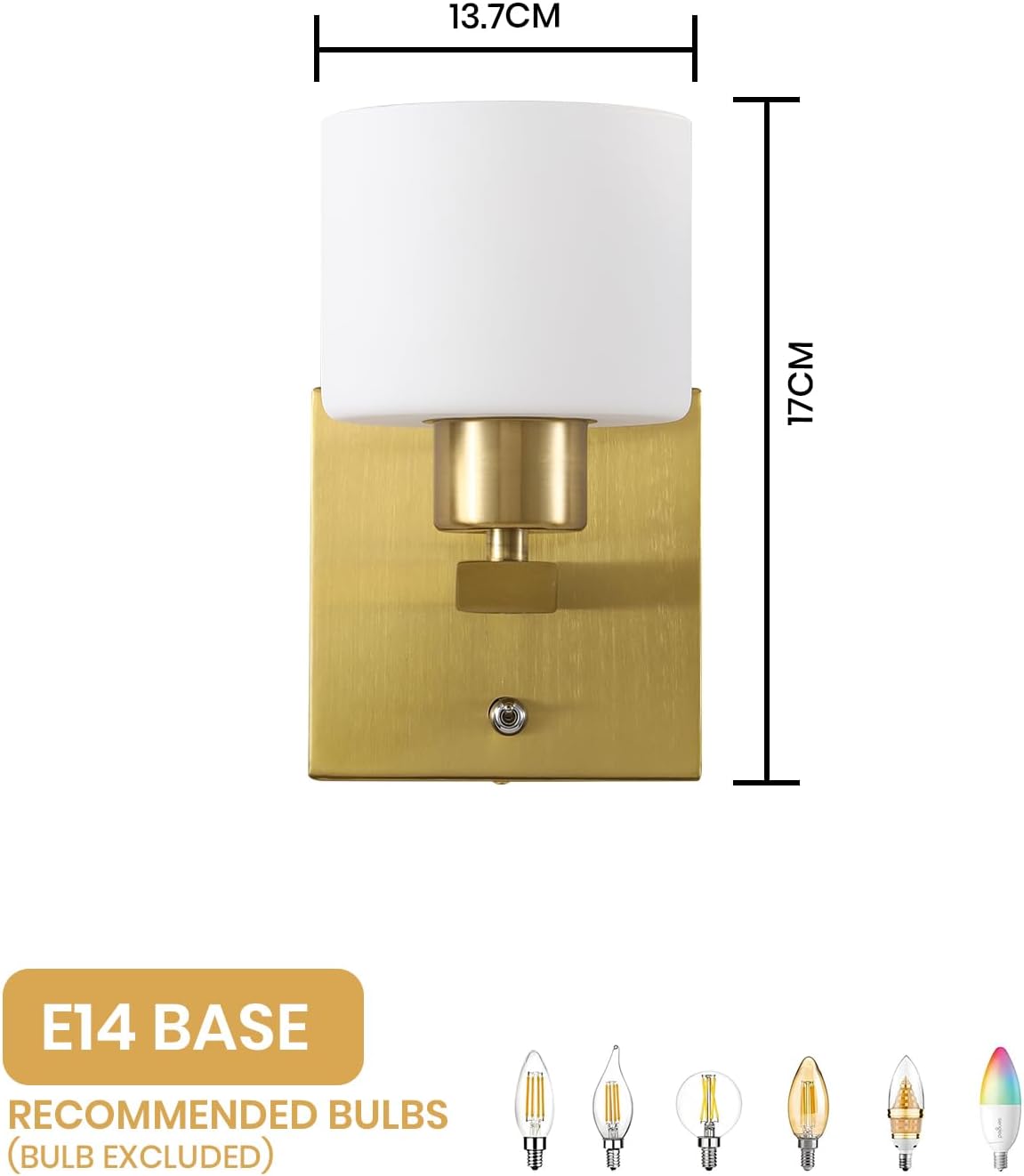 Thumbnail 3 de LumiZhen 1-Light Modern Gold Bathroom Vanity Light — Wall Sconce with Matte White Glass Shades