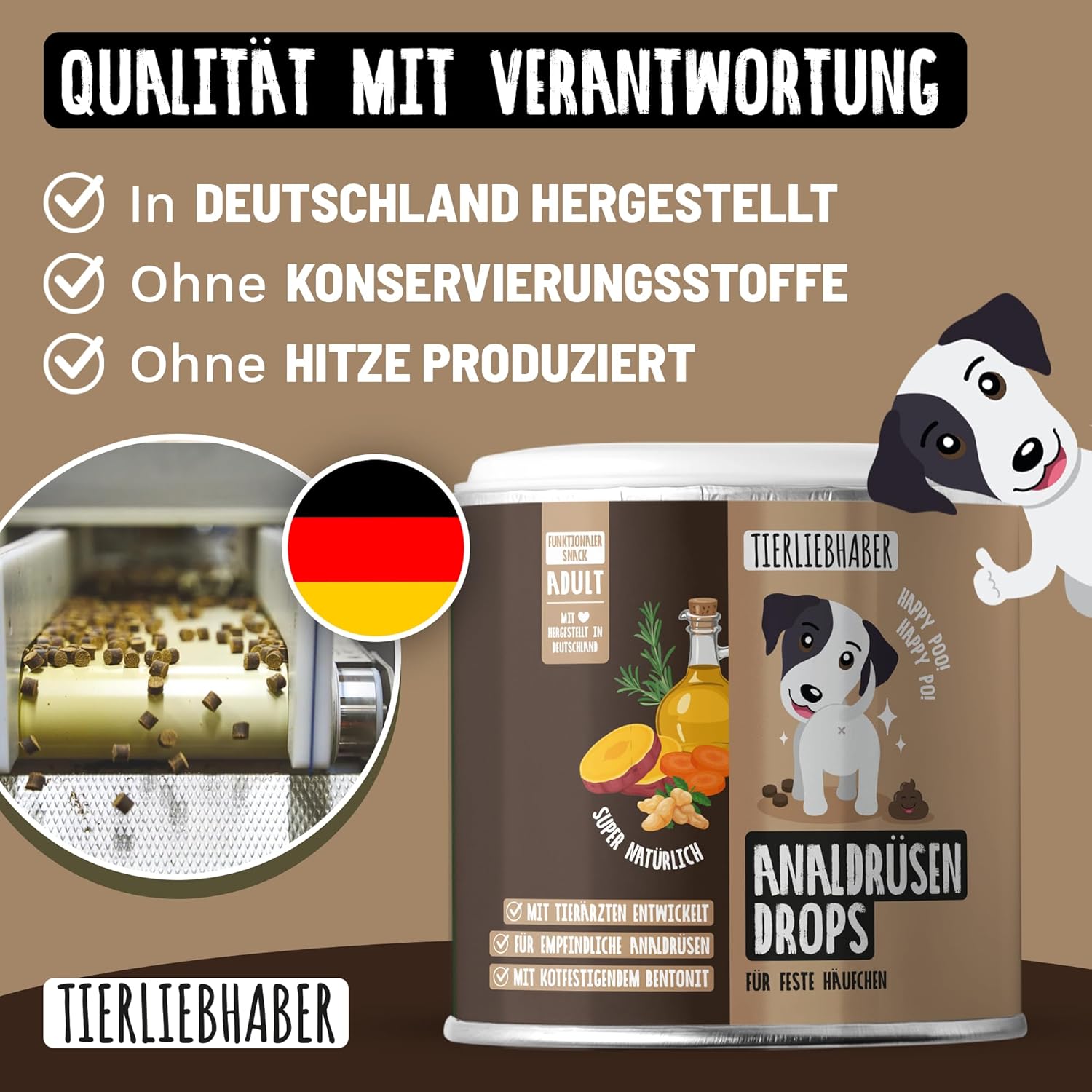 Detalle 2 de TIERLIEBHABER Analdrüsen Hund Drops – Tierärztlich entwickelte Drops zur Kotkonsistenz, Bentonit & Flohsamenschalen, 350 g