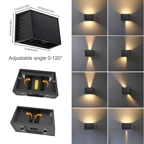 Detalle de T-SUN: Lámparas Solares para Exterior (2 piezas) – Aplique Solar de Pared 3000K, IP65, Ajustable 120°