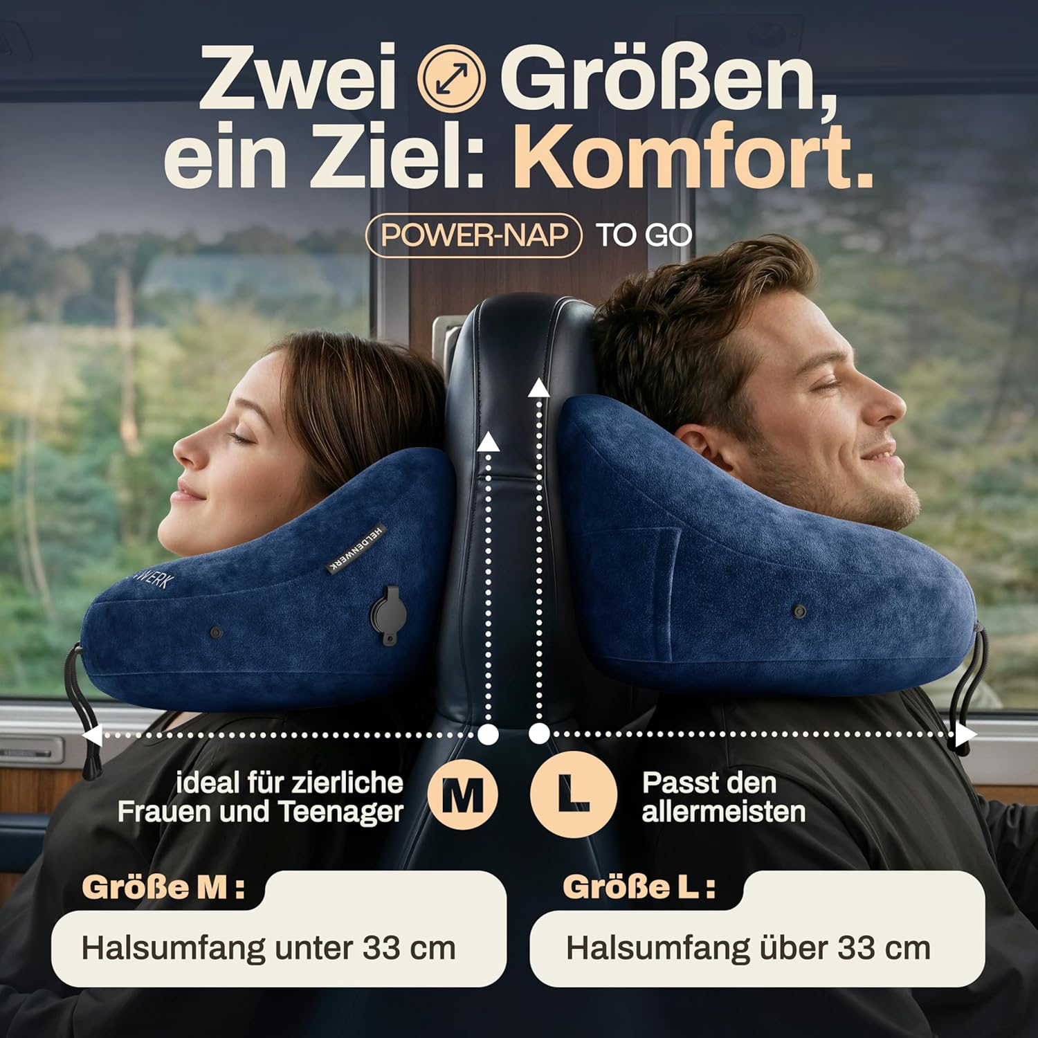 Detalle de HELDENWERK® Air Nackenkissen Flugzeug – aufblasbares Reisekissen für bis zu 5 Schlafpositionen