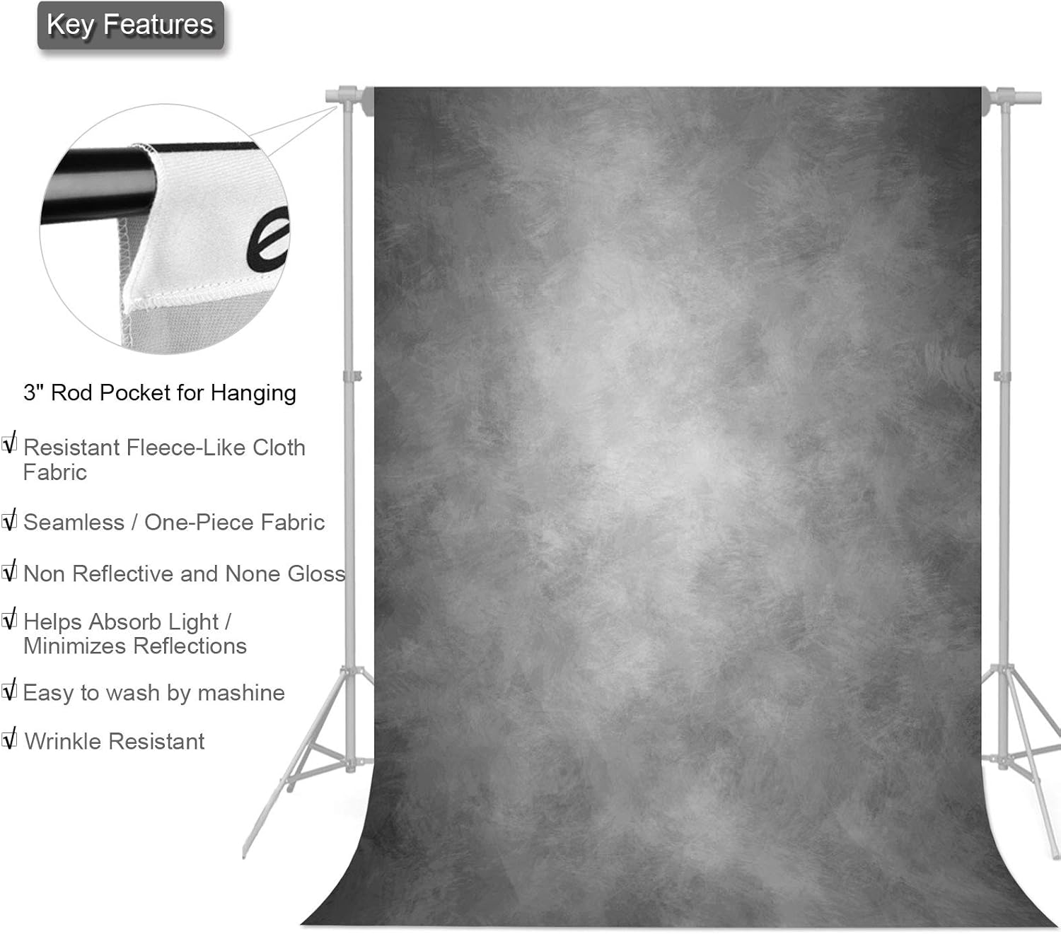 Detalle de econious Fotohintergrund 1,5 x 2,2 m – Abstraktes Grau, professioneller Hintergrund für Studio und Events