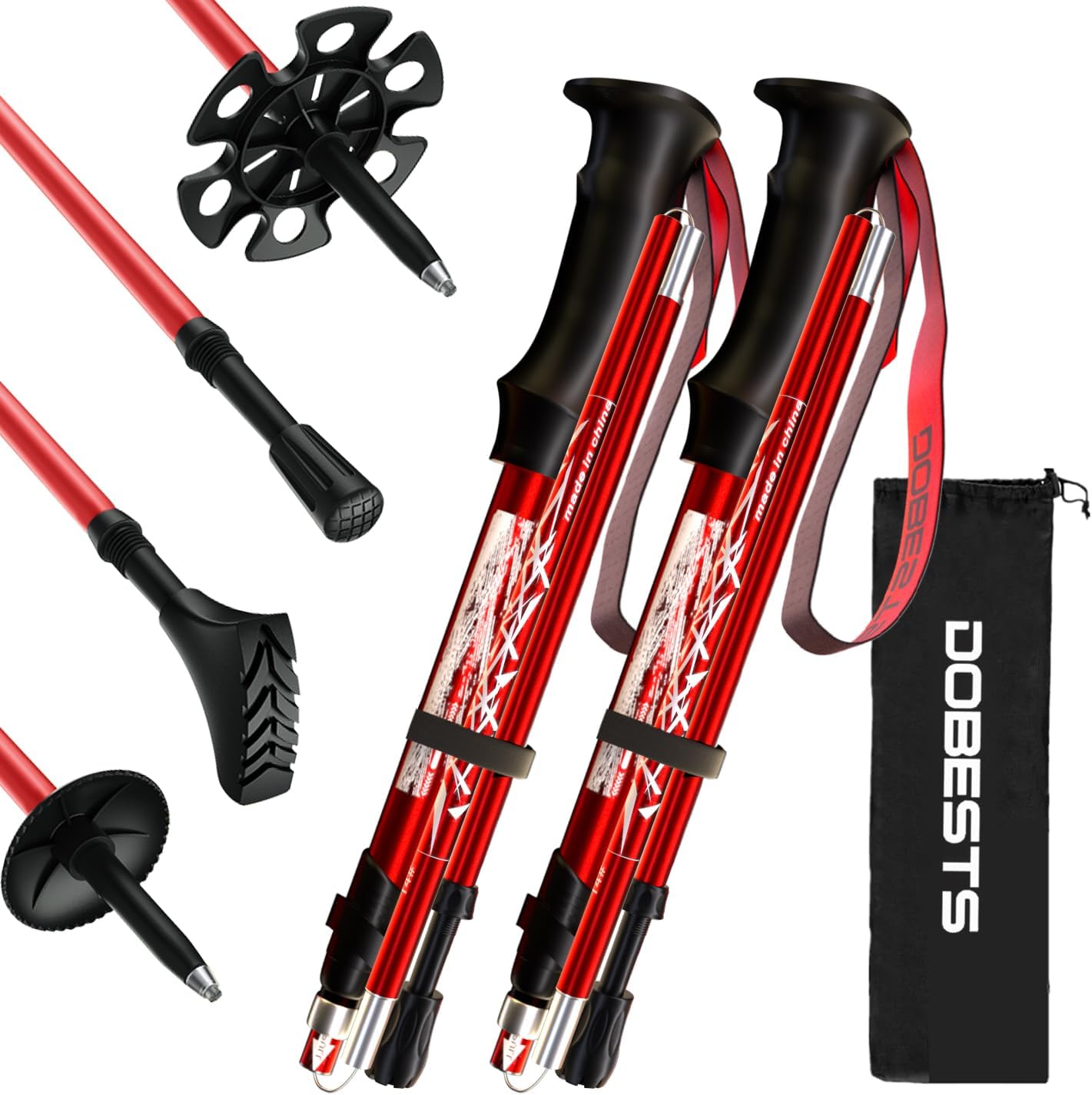 Thumbnail 6 de DOBESTS Wanderstöcke – faltbare Aluminium-Nordic-Walking-Stöcke, 110–130 cm, 300 g, inklusive Gummipuffer und Tragetasche